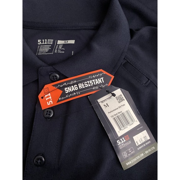 5.11 Men's Performance Short Sleeve Polo Dark Navy Snag Resistant No Roll Collar - Picture 8 of 11